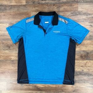 Amazon Polo Shirt Mens Large Blue Short Sleeve Performance Work Uniform